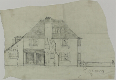 Catherine and Jessica Colvin House, Lake Forest, Illinois, West Elevation