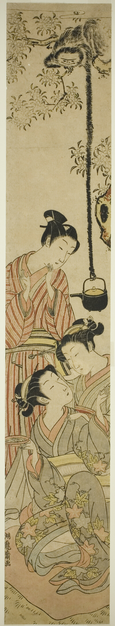 Gibbon snatching sake pot from flower-viewing party