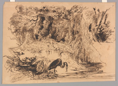 Forest Pool with Heron
