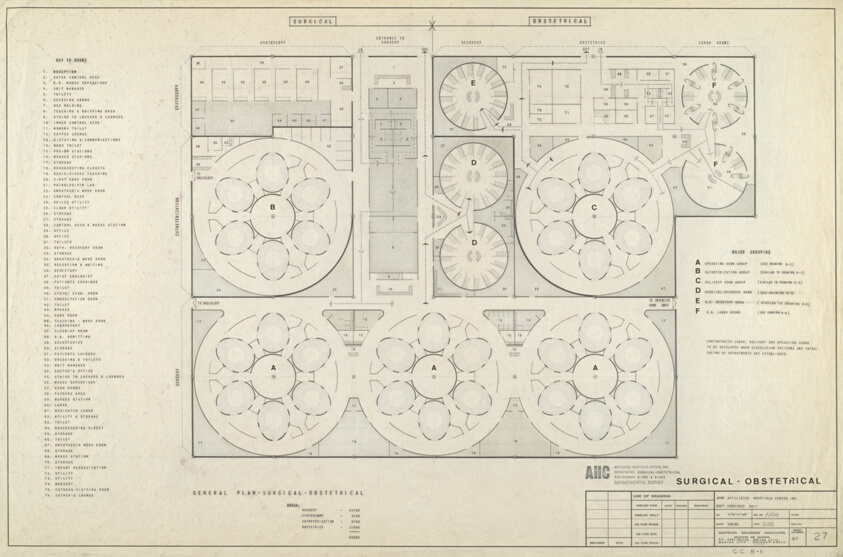 Affiliated Hospitals Center, Boston, Massachusetts, Surgical-Obstetrical Combined Unit, Floor Plan and Working Drawing