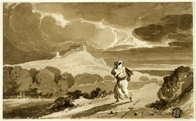 Woman with Baby Fleeing Across Moors