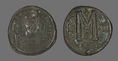 Follis (Coin) Portraying the Emperor Justinian I