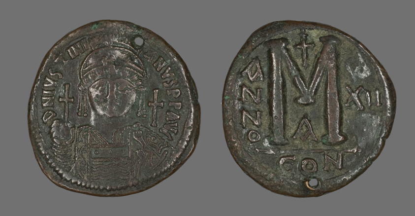Follis (Coin) Portraying the Emperor Justinian I