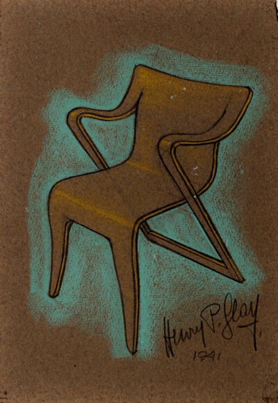 Furniture Design, Molded Plywood Armchair, Perspective View