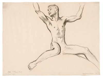 Seated Male Nude, Arms Uplifted