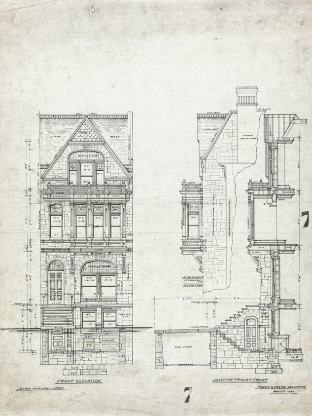 Nelson Thomasson House, Chicago, Illinois, Front Elevation and Section
