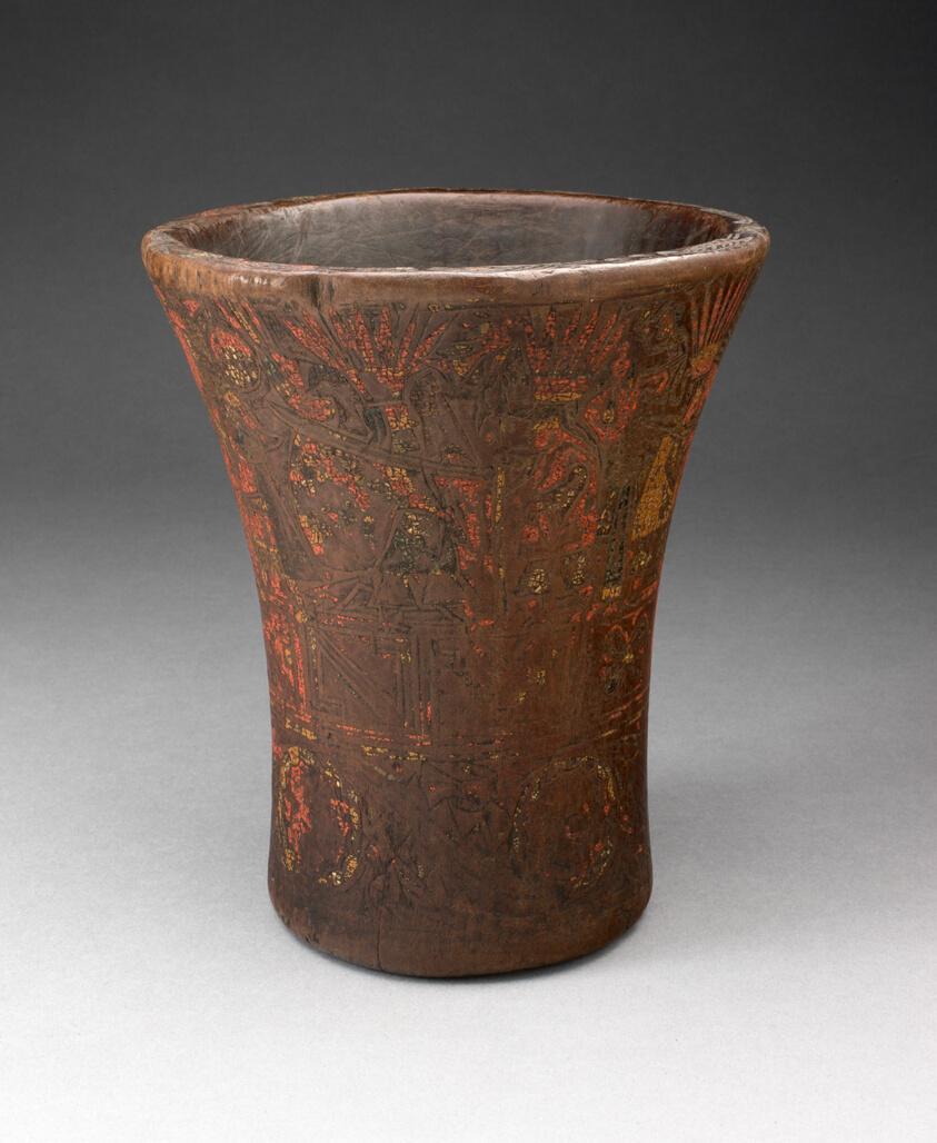 Drinking Vessel (Kero) with Floral and Animal Motifs