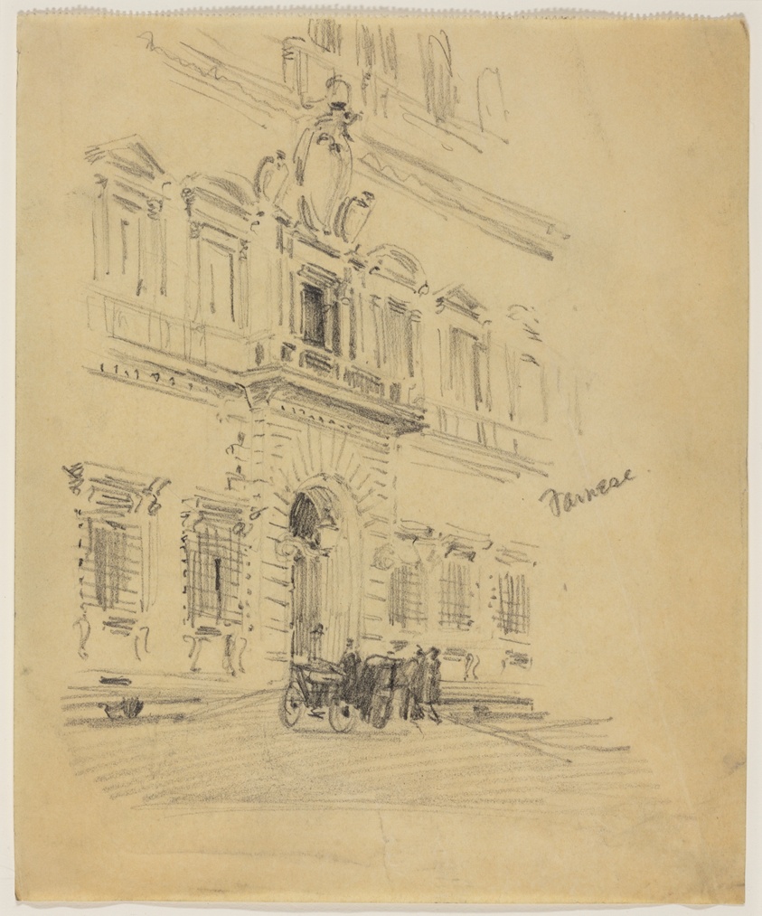 Entrance to Farnese Palace, Rome, Italy, Travel Sketch