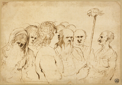 Group of Figures, with Owl on a Pole