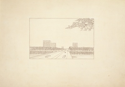 View of the Heerstrasse and the University of Berlin, Germany, Perspective