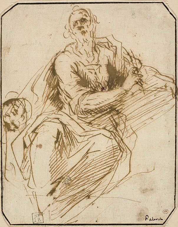 Study for St. Mark (recto); Sketch of Half-length Male Figure, Looking Upwards to Right (verso)
