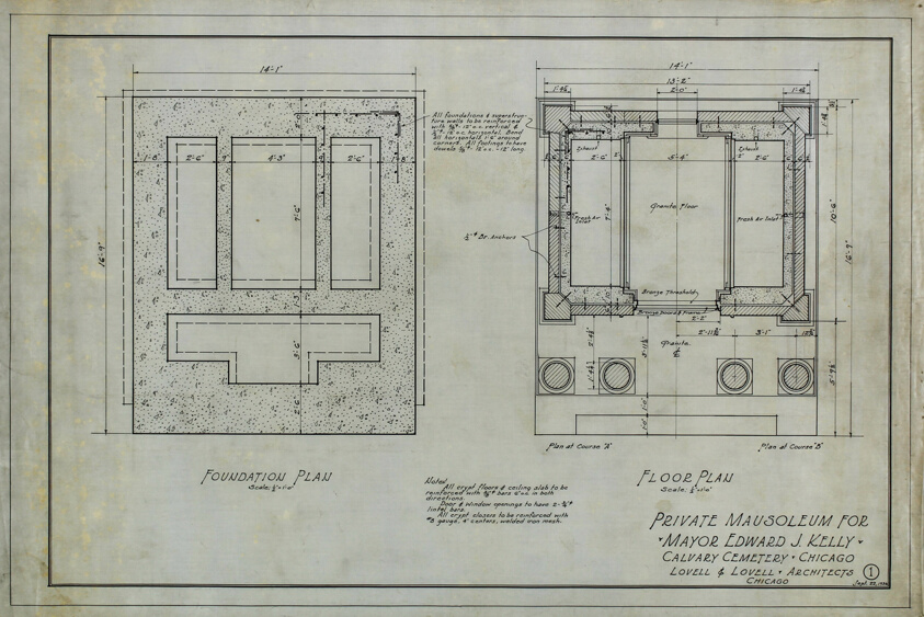Private Mausoleum for Mayor Edward J. Kelly, Calvary Cemetery, Evanston, Illinois, Working Drawings