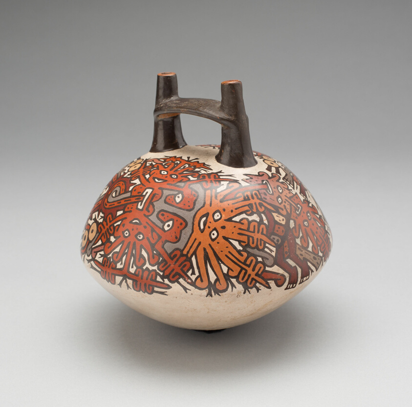 Double-Spouted Vessel Depicting Ritual Masks