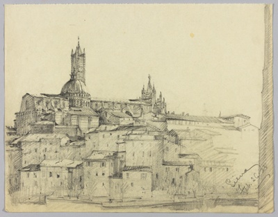 Town and Cathedral, Siena, Italy, Travel Sketch