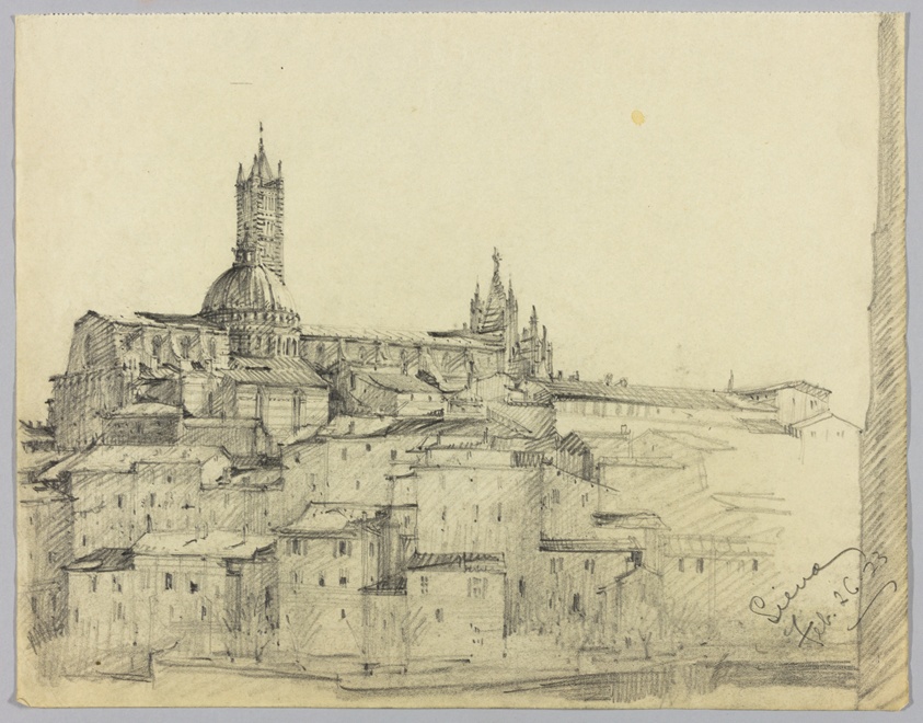 Town and Cathedral, Siena, Italy, Travel Sketch