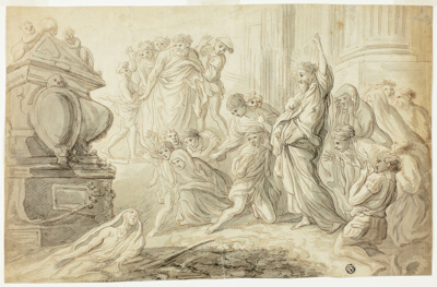 Raising of Lazarus (recto); Travelers with Cart Outside Inn (verso)