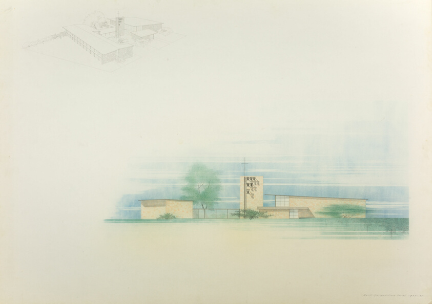 United Church, Park Forest, Illinois, Perspective Sketch and Elevation