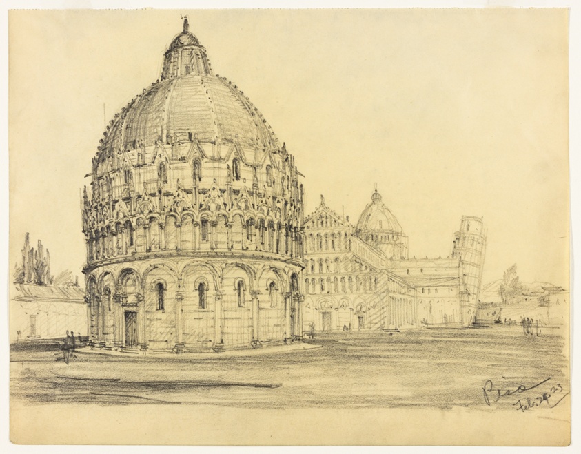 Baptistry, Duomo and Tower, Pisa, Italy, Travel Sketch