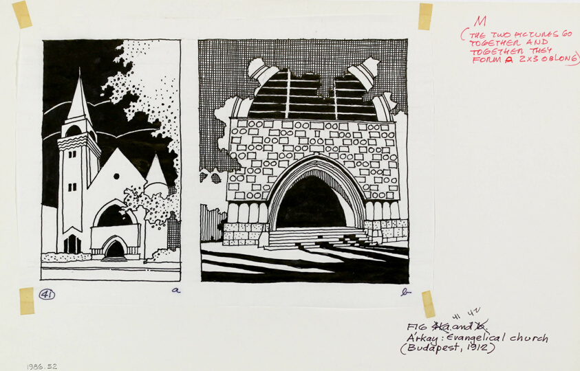 Travel Sketch Arkay's Evangelical Church, Budapest, Perspective