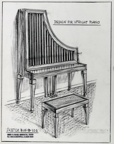Upright Piano Designs, Presentation Design Drawing