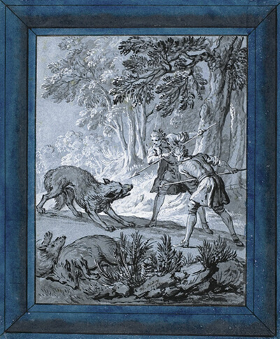 Men Attacking Wolves ("Rien de Trop III")