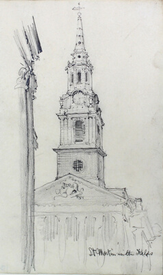St. Martin-in-the-Fields, London, England, Travel Sketch