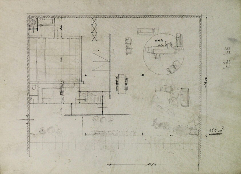 House with Two Courts and Skylight, Plan and Study