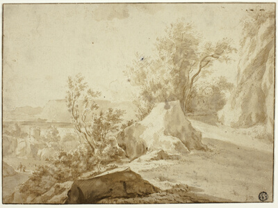 Rocks and Mountain Path, Figures and Town Below
