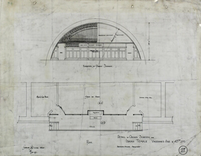 Isaiah Temple, Chicago, Illinois, Organ Screen Plan and Elevation