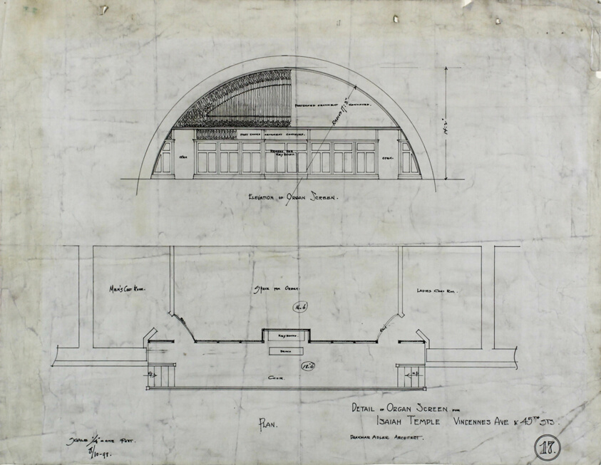 Isaiah Temple, Chicago, Illinois, Organ Screen Plan and Elevation