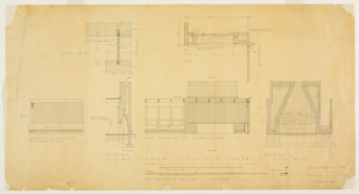 Schweikher House, Roselle, Illinois, Living Room Fireplace Details