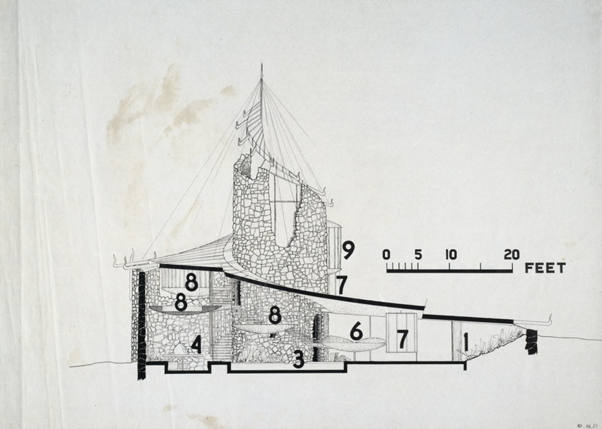 Gene and Nancy Bavinger House, Section, Norman, Oklahoma, Design Drawing