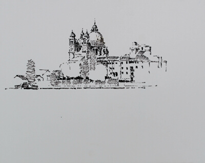 Exterior View of Santa Maria della Salute, Venice, Italy, Travel Sketch