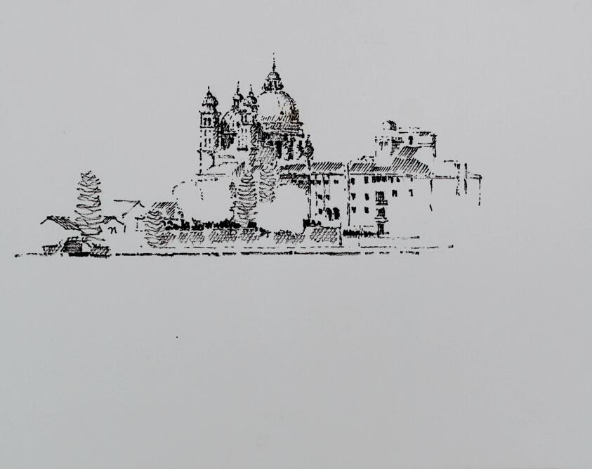 Exterior View of Santa Maria della Salute, Venice, Italy, Travel Sketch