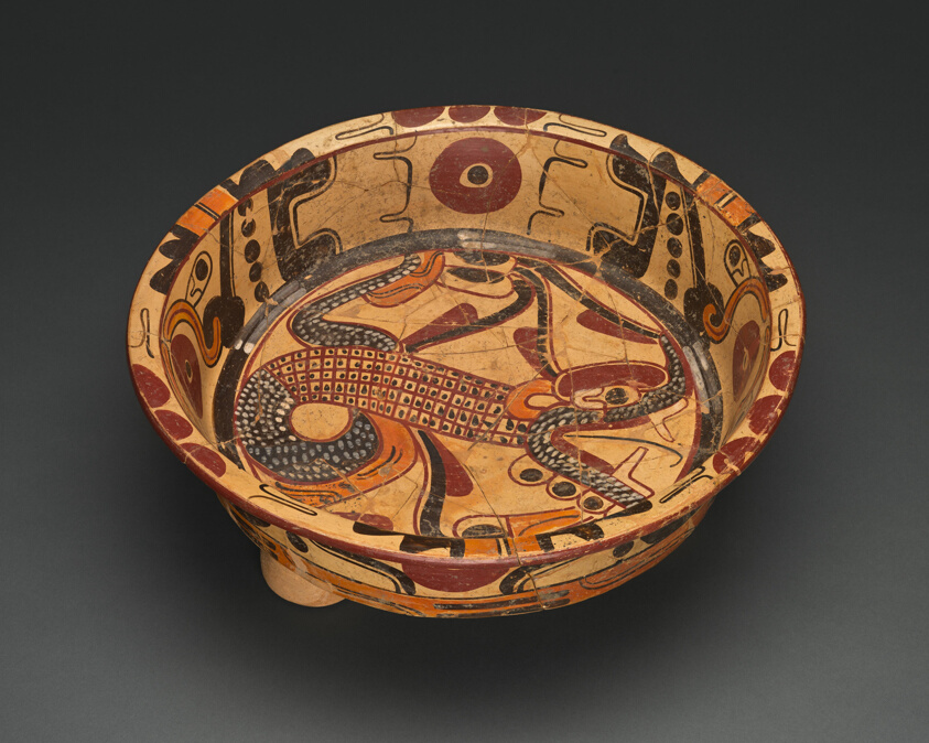 Tripod Polychrome Bowl Depicting a Serpent with Feathers