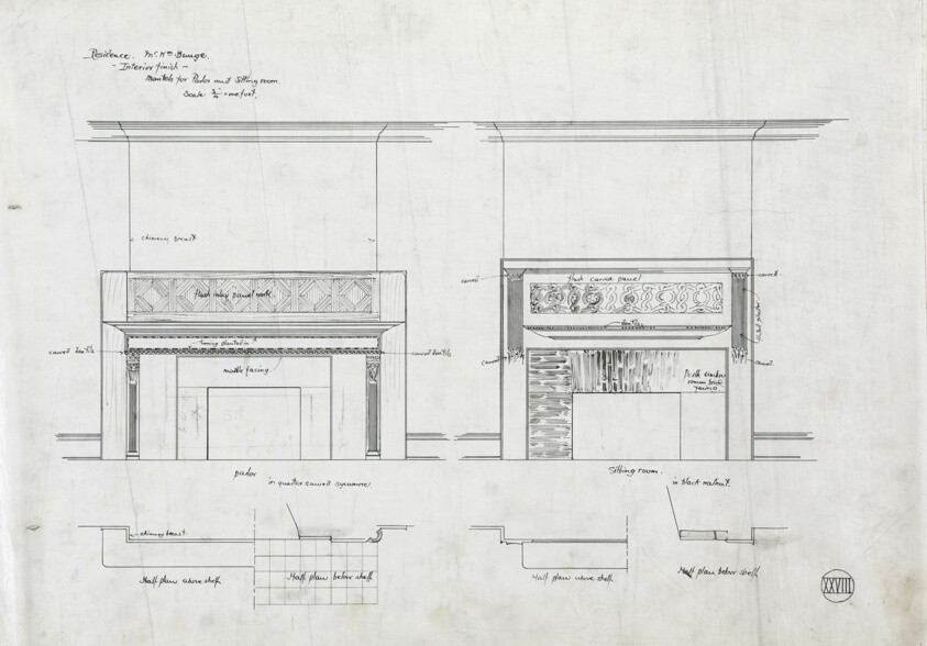 William Bunge House, Mantels for Parlor and Sitting Room, Chicago, Illinois, Elevation