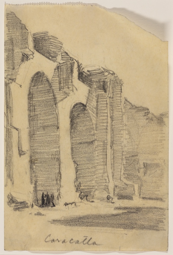 Ruin of Baths (Thermae) of Caracella, Rome, Italy, Travel Sketch
