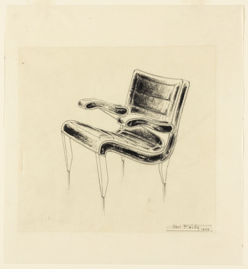 Chair Designs, Leather Upholstered Armchair with a Wood Frame, Perspective View