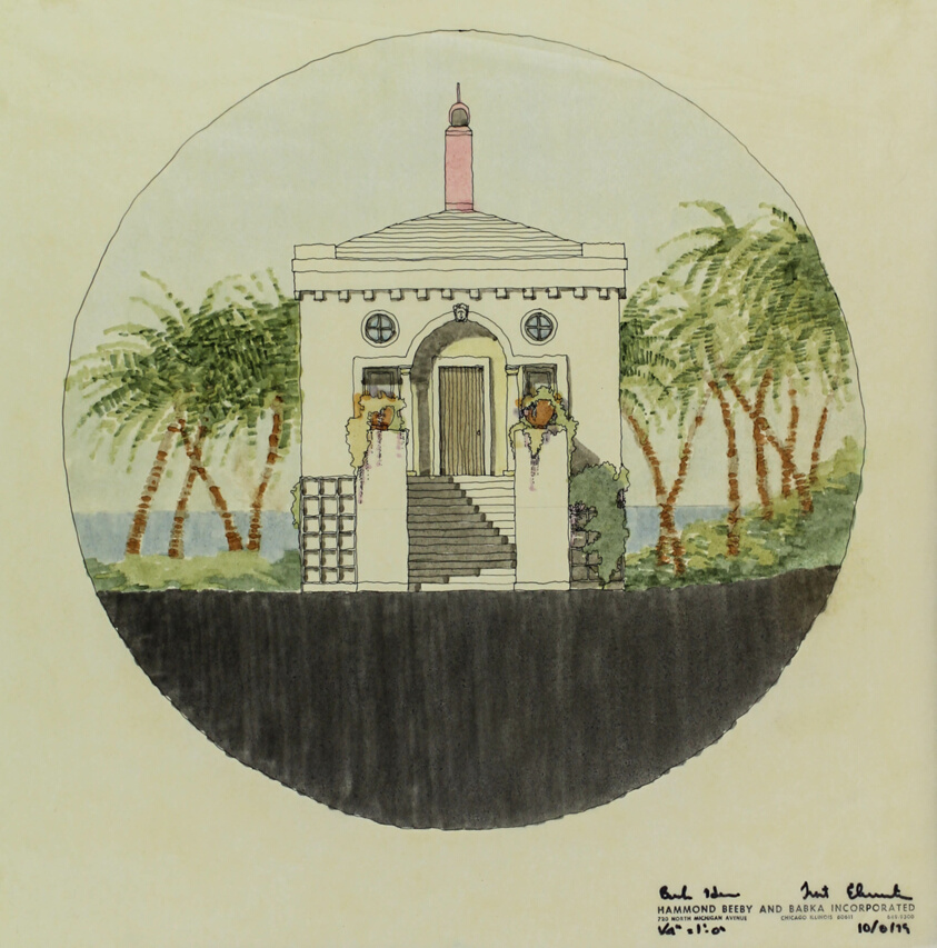 Design Drawings, Bush House, Scheme II, Bahamas, Front Elevation, Presentation Drawing