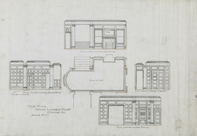 Bryan Lathrop House, Chicago, Illinois, Main Hall Plan and Elevations