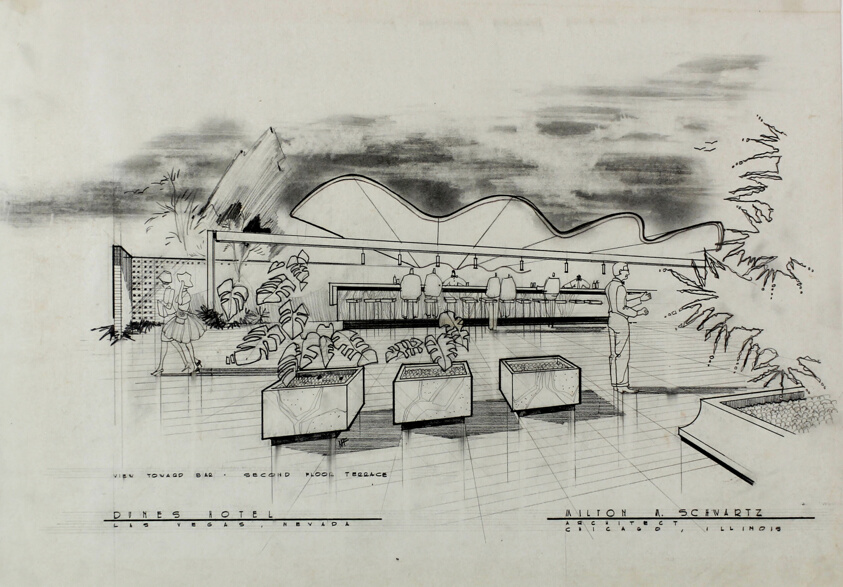 Dunes Hotel View Toward Bar, Las Vegas, Nevada, Design Sketch