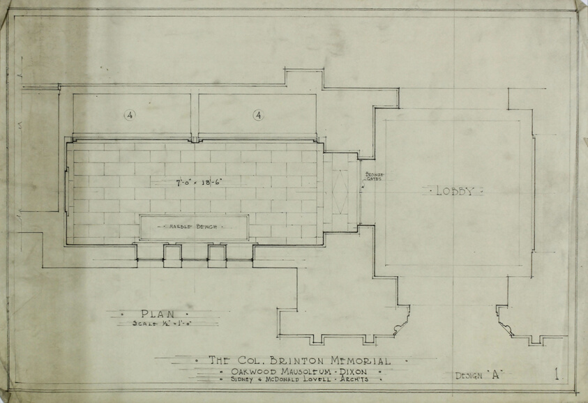 Colonel Brinton Memorial, Oakwood Mausoleum, Dixon, Illinois, Design Drawings