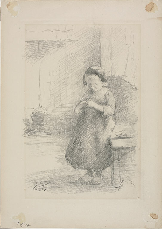 Little Girl Cutting an Apple in Kitchen