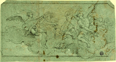 Musician Angels in Clouds (recto); Seated Cleric (verso)