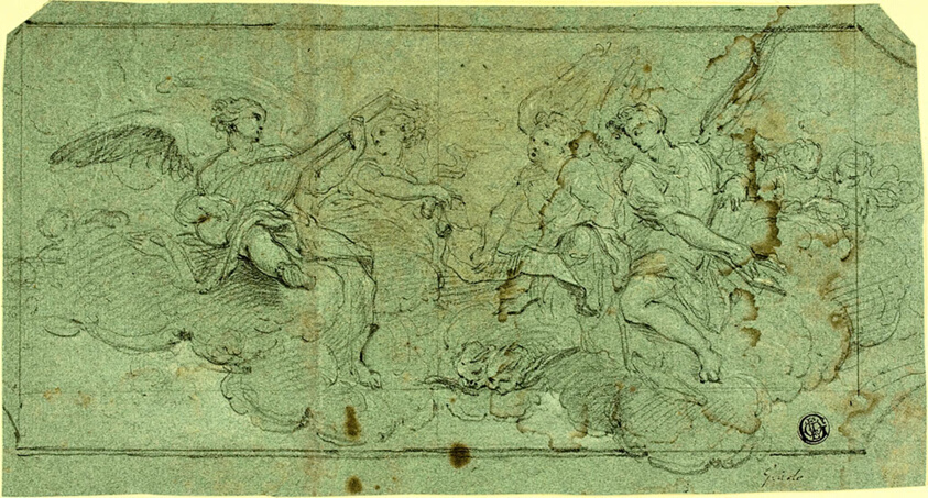 Musician Angels in Clouds (recto); Seated Cleric (verso)