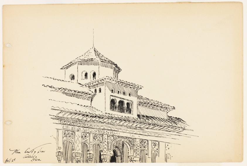 View from Court Lions, Granada, Spain, Travel Sketch