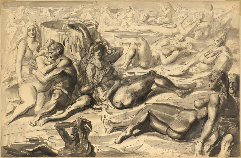 Coney Island Beach with Couples Embracing (recto); Couple Embracing on Coney Island Beach (verso)