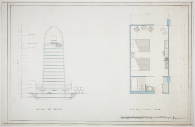 Proposed Motor Hotel, Dayton, Ohio, Section and Typical Guest Room