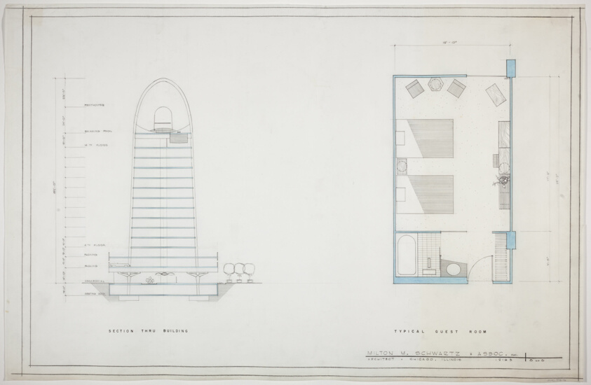 Proposed Motor Hotel, Dayton, Ohio, Section and Typical Guest Room