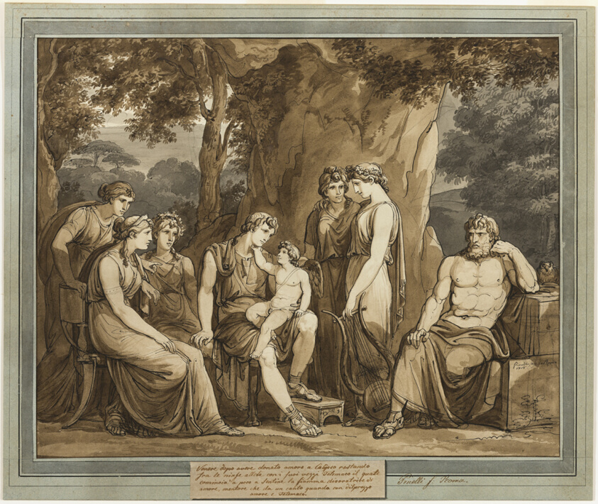 Calypso Watches Telemachus with Cupid on His Knee, While Mentor Watches in Anger, from The Adventures of Telemachus, Book 7